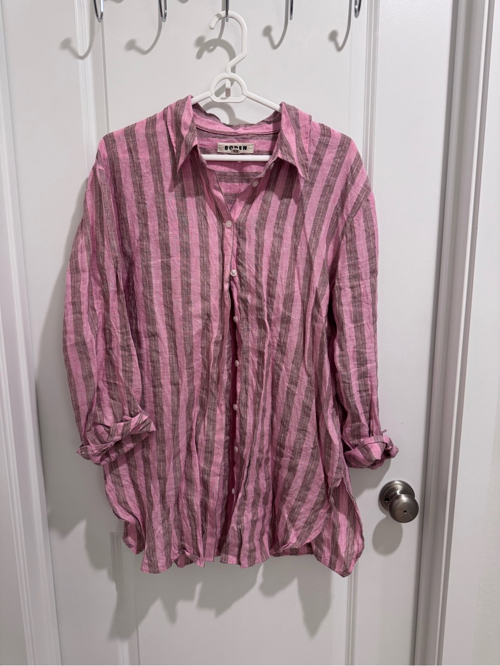 Boden Pink and taupe Striped Button-Down Shirt